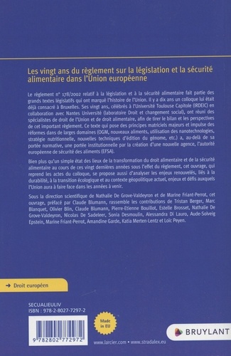 Les vingt ans du règlement sur la législation et la sécurité alimentaire dans l'Union européenne. Bilan et perspectives