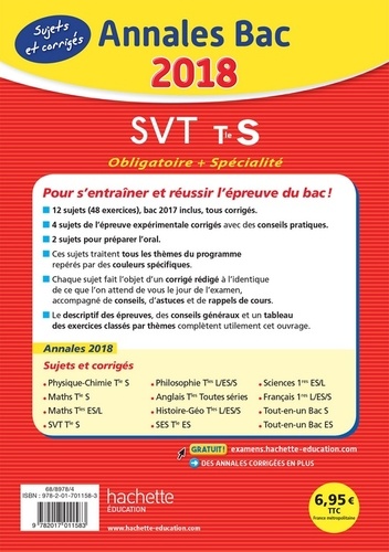 SVT Obligatoire + Spécialité Tle S. Sujets et corrigés  Edition 2018