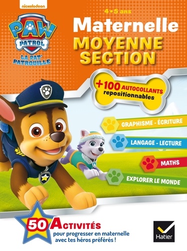  Nickelodeon - Paw Patrol, la Pat' Patrouille maternelle moyenne section - 100 autocollants repositionnables.