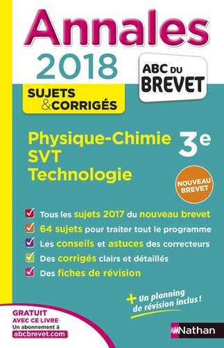 Physique-Chimie, Sciences de la Vie et de la Terre, Technologie 3e. Sujets & corrigés  Edition 2018 - Occasion