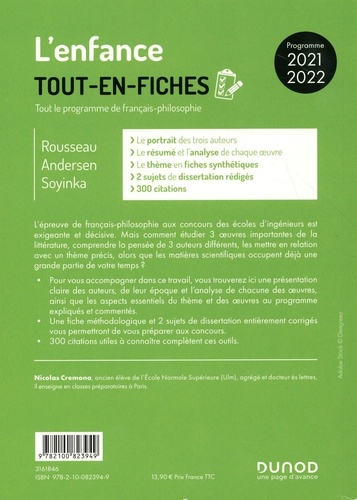 L'enfance. Jean-Jacques Rousseau, Emile, Livres I et II ; Hans Christian Andersen, Contes ; Wole Soyinka, Aké les années d'enfance  Edition 2021-2022