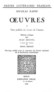 Nicolas Rapin - Ouvres - Tome premier, Vers publiés du vivant de l'auteur.