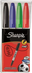 Blister de 4 marqueurs pointe fine Sharpie assortis - Noir, bleu, rouge, vert