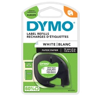 Dymo® Ruban pour étiquettes en papier LetraTag™ - 12 mm x 4 m - Noir/Blanc