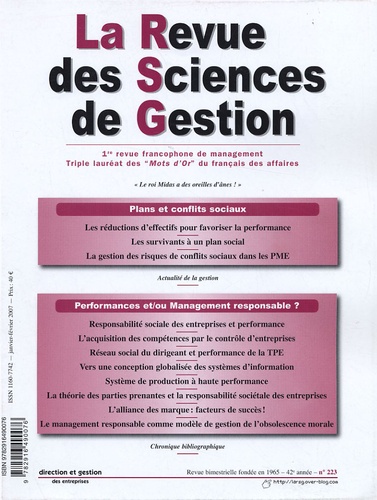 Eric Séverin - La Revue des Sciences de Gestion N° 223, Janvier-févr : .