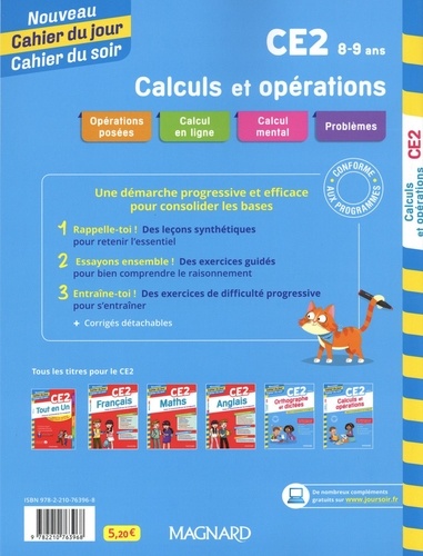 Cahier du jour/Cahier du soir Calculs et opérations CE2  Edition 2020