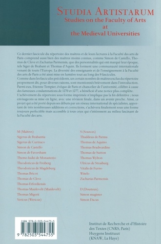 Le travail intellectuel à la Faculté des arts de Paris : textes et maîtres (ca. 1200-1500). Volume 9, Répertoire des noms commençant par S-Z