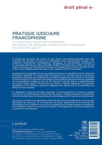 Pratique judiciaire francophone. La procédure inquisitoire commune en matière de génocide, crimes contre l'humanité et crimes de guerre