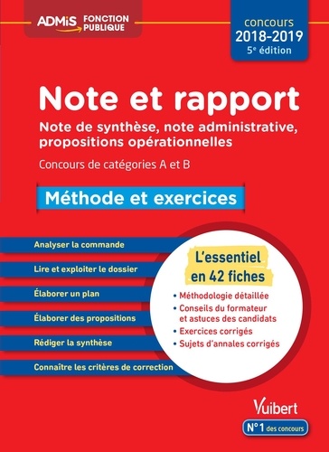 Note et rapport. Méthode et exercices catégories A et B  Edition 2018-2019