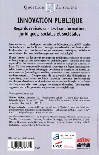 Innovation publique. Regards croisés sur les transformations juridiques, sociales et sociétales