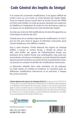 Code Général des Impôts du Sénégal. Loi n° 2012-31 du 31 décembre 2012  Edition 2021