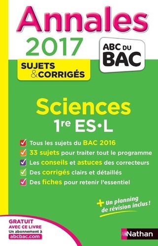 Sciences 1re Es-L - Sujets & Corrigés - Edition 2017
