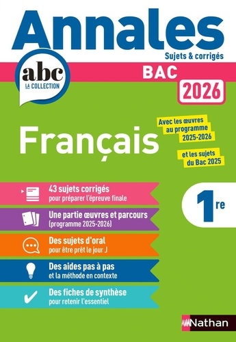 Français 1re - Sujets & Corrigés - Annales Abc Du Bac 2026