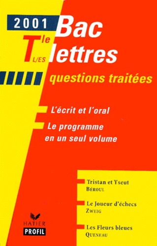 Bac Lettres Terminale L/Es : Tristan Et Yseut De Béroul - Le Joueur D'échecs De Stefan Zweig - Les Fleurs Bleues De Raymond Queneau