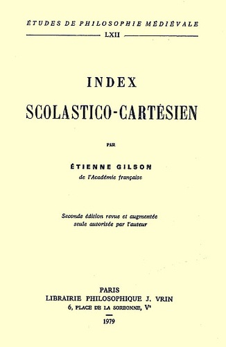 Index Scolastico-Cartesien (Etudes de Philosophie Medievale)