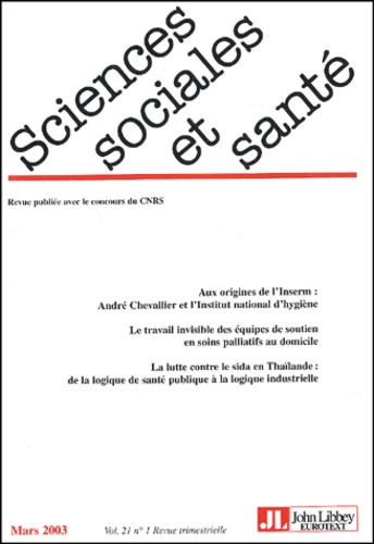 Sciences Sociales Et Santé Volume 21 N° 1, Mars