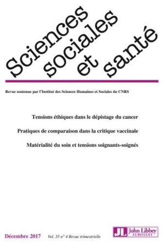 Sciences Sociales Et Santé Volume 35 N° 4, Décembre 2017