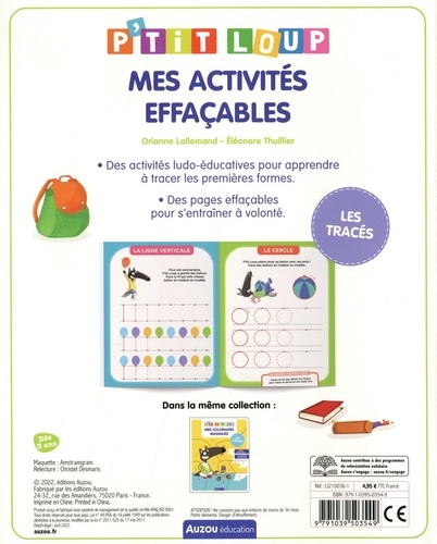 P'tit Loup  Mes activités effaçables. Les tracés, spécial maternelle