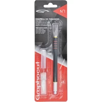 Grapho’cut couteau n°1 corps noir  avec grip anti glisse avec capuchon + 5 lames n°1