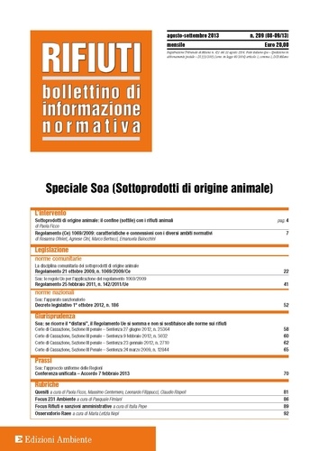 Paola Ficco et Redazione Normativa ReteAmbiente - Rivista Rifiuti Speciale SOA (Sottoprodotti di origine animale).