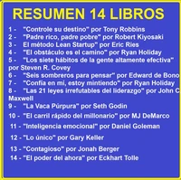 Resumen y Ejercicios de 14 Libros: Controle su destino, Padre rico padre pobre, el método Lean Startup, El obstáculo es el camino, Los siete hábitos de la gente altamente efectiva, El carril rápido del millonario,...