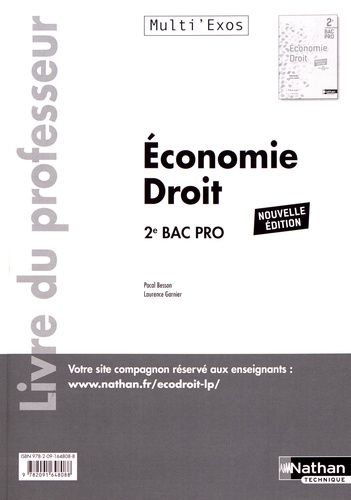 Pascal Besson et Laurence Garnier - Economie Droit 2e Bac Pro - Livre du professeur.