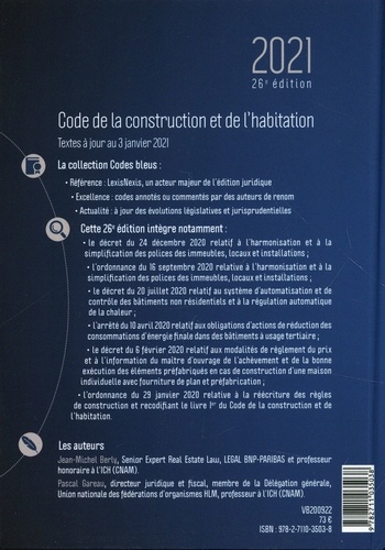 Code de la construction et de l'habitation  Edition 2021