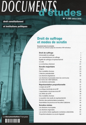 Pascal Jan - Droit de suffrage et modes de scrutin.