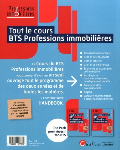 Tout le cours BTS Professions immobilières 1re et 2e années. Toutes les matières du BTS  Edition 2019-2020