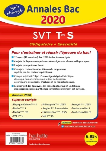 SVT Tle S obligatoire et spécialité. Sujets et corrigés  Edition 2020