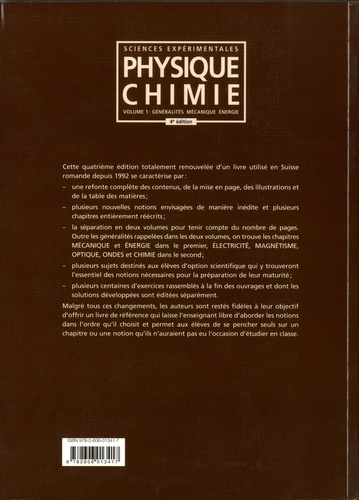 Physique-Chimie. Sciences expérimentales. Tome 1, Généralités, mécanique, énergie 4e édition