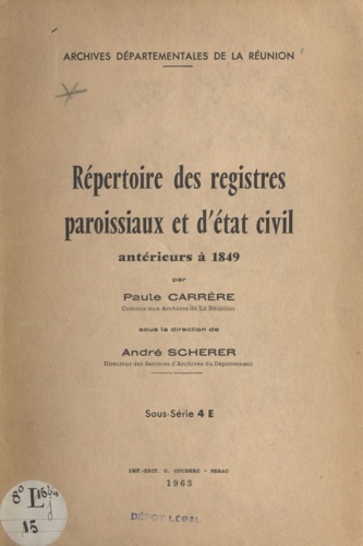 Répertoire des registres paroissiaux et d'état civil antérieurs à 1849