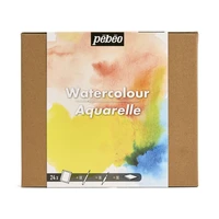 Aquarelle - 24 demi godets + accessoires + carnet papier aquarelle