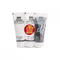 Studio acrylics pack 3 tubes 100ml blanc titane/noir offert