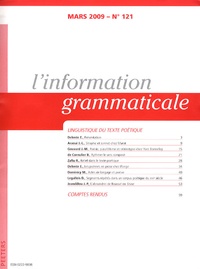 Eliane Delente - L'information grammaticale N° 121, Mars 2009 : Linguistique du texte poétique.