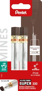 2 étuis de 12 mines graphites pour porte-mines 0,3 mm - HB