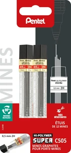 2 étuis de 12 mines graphites pour porte-mines 0,5 mm - 2H