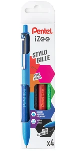 Pochette de 4 stylos bille rétractables iZee BX470 -  Noir/Bleu/Rouge/Vert