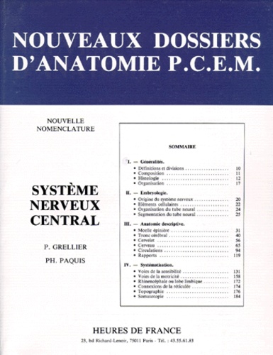 Ph Paquis et P Grellier - Systeme Nerveux Central. Nouvelle Nomenclature.