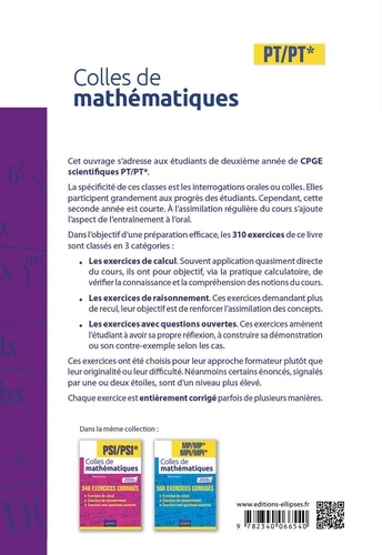 Colles de Mathématiques PT/PT* - Nouveaux Programmes !. 310 exercices corrigés  Edition 2022