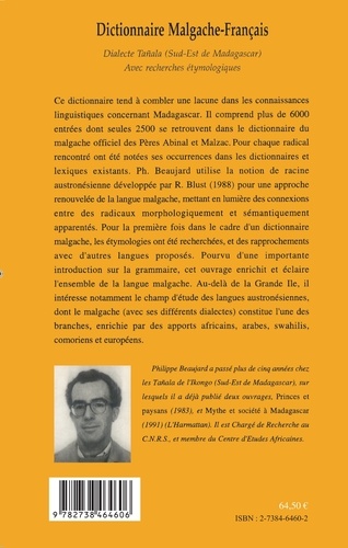 Dictionnaire malgache (dialectal)-français. Dialecte tañala, sud-est de Madagascar, avec recherches étymologiques