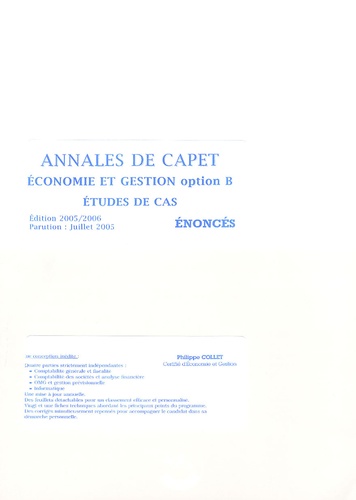 Philippe Collet - Annales de CAPET Economie et Gestion option B - Etudes de cas énoncés.