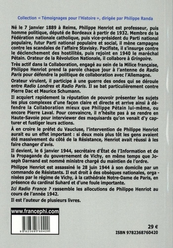 Ici Radio France. Tome 1, Allocutions radiophoniques (1942)