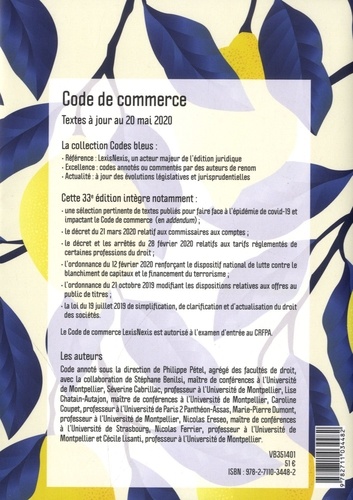 Code de commerce. Jaquette Lemon  Edition 2021