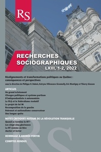 Philippe R. Dubois et Katryne Villeneuve-Siconnelly - Recherches sociographiques vol 63, 1-2, 2022.
