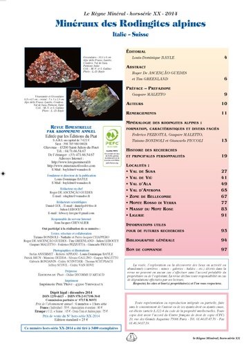 Le Règne Minéral Hors-série N° 20/2014 Minéraux des Rodingites alpines. Italie-Suisse