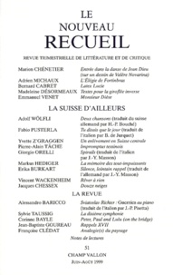 Pierre-Alain Tâche et  Collectif - Le Nouveau Recueil N°51 Juin-Aout 1999 : La Suisse D'Ailleurs.