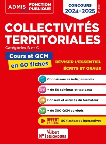 Collectivités territoriales catégorier B et C. Cours et QCM en 53 fiches  Edition 2024-2025