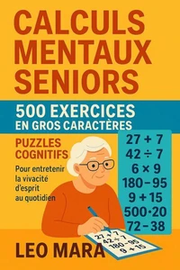 Calculs Mentaux Seniors : 500 Exercices en gros caractères puzzles cognitifs pour entretenir la vivacité d'esprit au quotidien