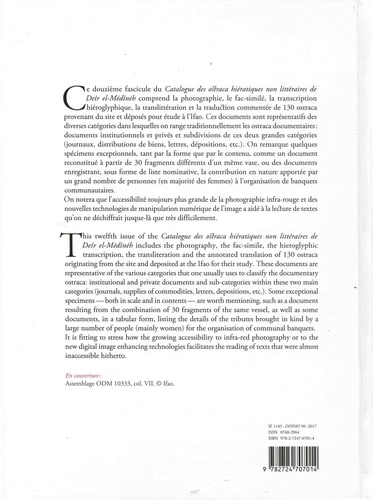 Catalogue des ostraca hiératiques non littéraires de Deîr el-Médînéh. Tome 12 N° 10276-10405